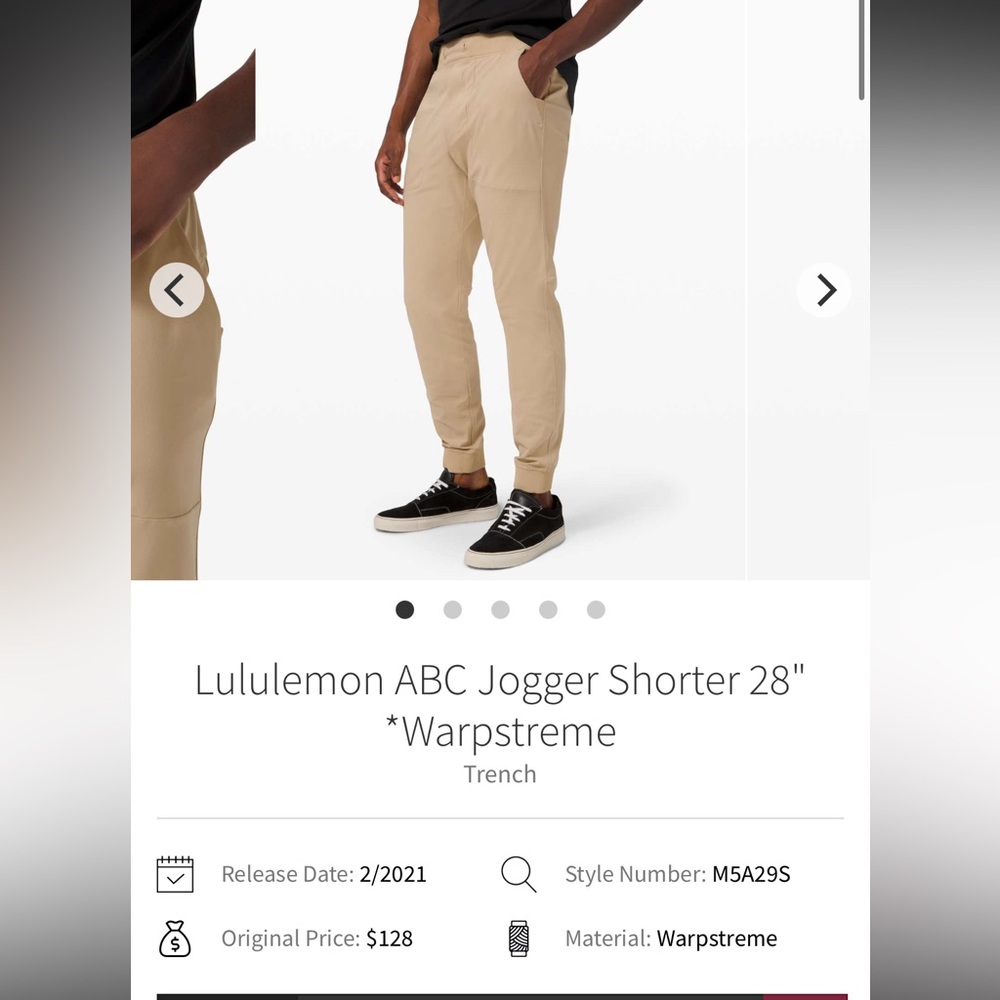 Lululemon ABC Jogger Shorter 28"
Warpstreme Trench Color-way